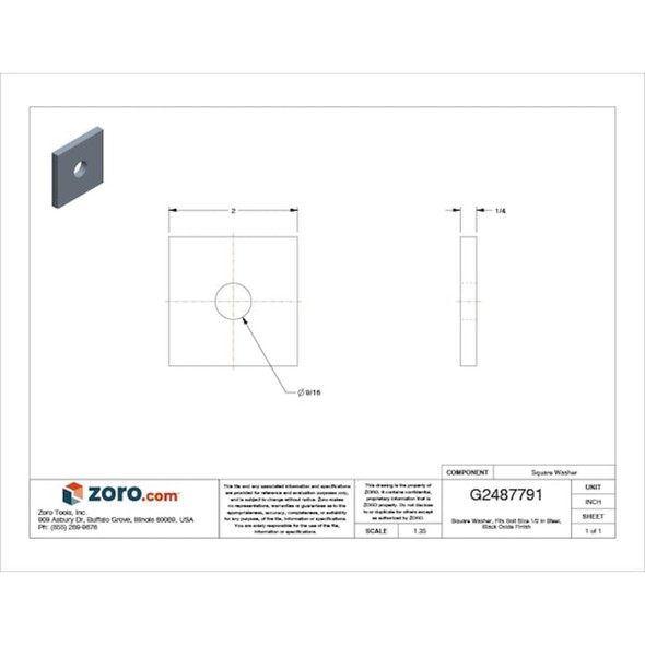 Square Washer, Fits Bolt Size 1-2 in ,Steel Black Oxide Finish  Z8954H