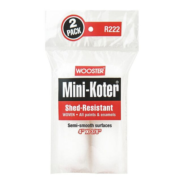 Wooster 4" Mini Paint Roller Cover, 3/8" Nap, Woven Fabric, 2 PK R222-4