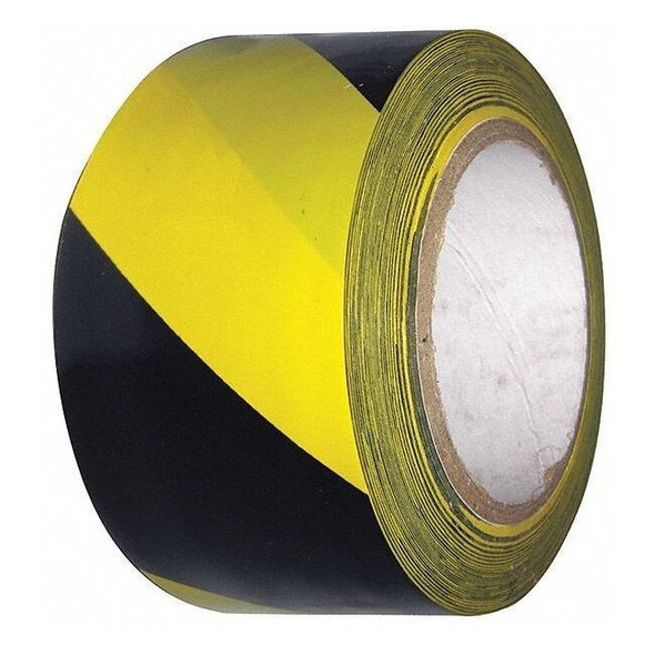 Safety Warning Tape Vinyl Black/Yellow, 2" W x 108 ft. L, 6 mil Thick