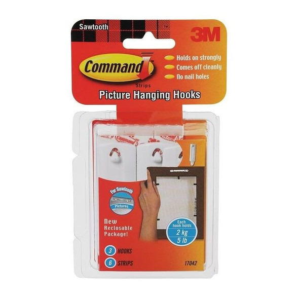 Command Picture Hanger,White,Plastic,3 in D,PK3 17042