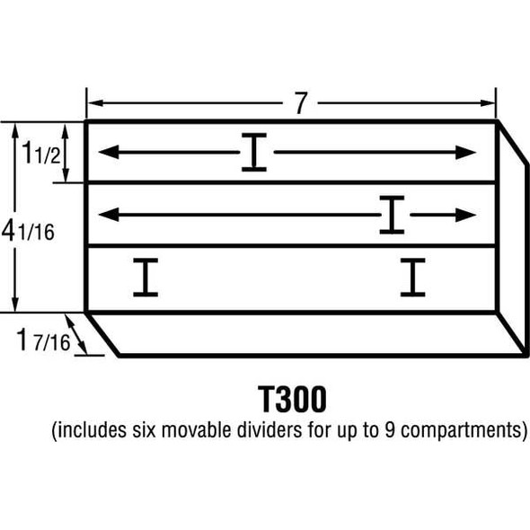 Flambeau Adjustable Compartment Box with 3 to 9 compartments, Plastic, 1 1/2 in H x 3-3/8 in W T300