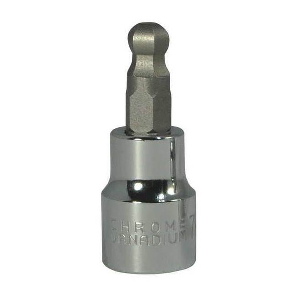 Westward 3/8 in Drive Ball Hex Socket Bit Metric 7 mm Tip, 1 3/4 in L 20XA15
