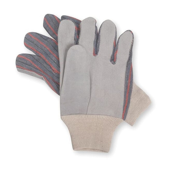 Leather Gloves, Cowhide, Knit Cuff, Straight Thumb, Full Finger, Gray, S, 1 PR