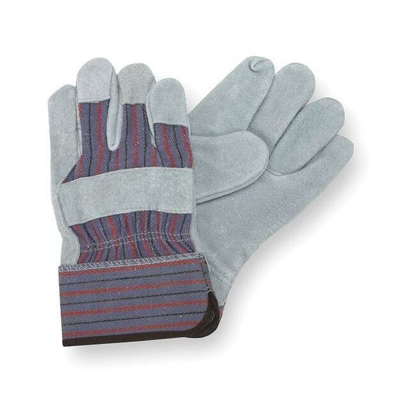 Leather Gloves, Cowhide, Safety Cuff, Wing Thumb, Full Finger, Gray, S, 1 PR