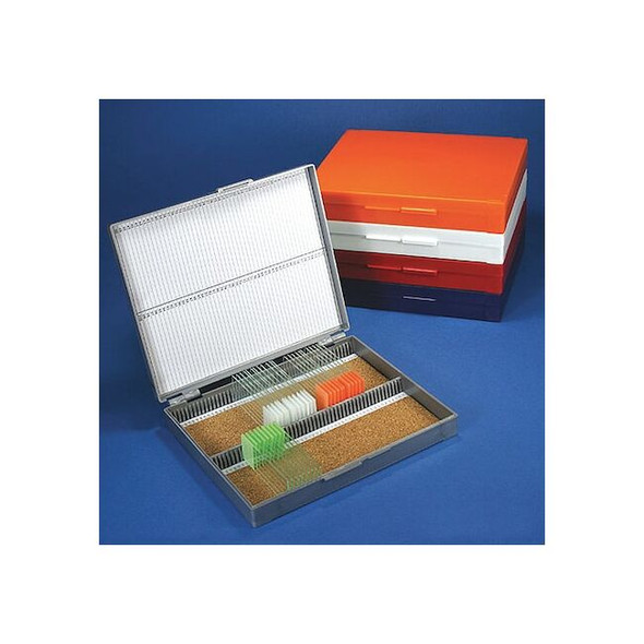Globe Scientific Microscope Slide Box,Blue/Gray/OR/Wt,PK5 513079AST