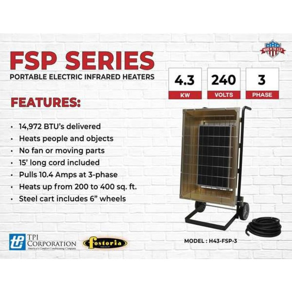 Fostoria Portable Heater, 1, 3 Phase, Aluminum, 240V AC H43-FSP-3