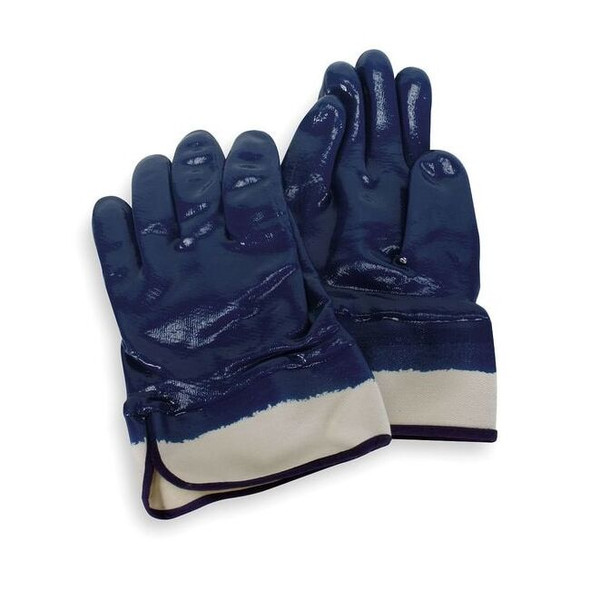 Coated Gloves, Nitrile, Smooth, Full, 3 Abrasion Level, Natural/Blue, L 1 PR