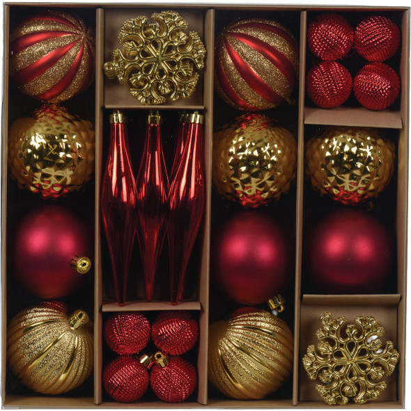 Holiday Wonderland Shatterproof Red & Gold Mix Christmas Ornament (46-Pack) 9976495 948936