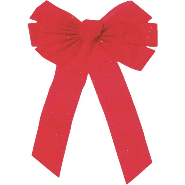 Holiday Trims 7-Loop 12 In. x 26 In. Red Velvet Glittered Bow 6072DOZ