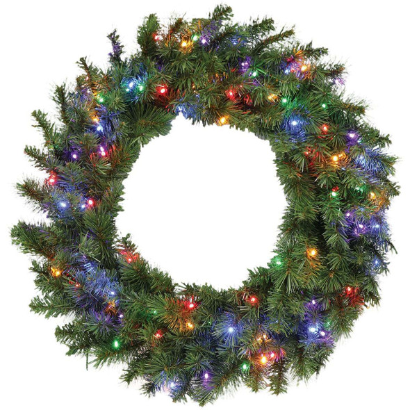 Holiday Wonderland 30 In. 100-Bulb Multi-Color LED PVC Mixed Needle Wreath