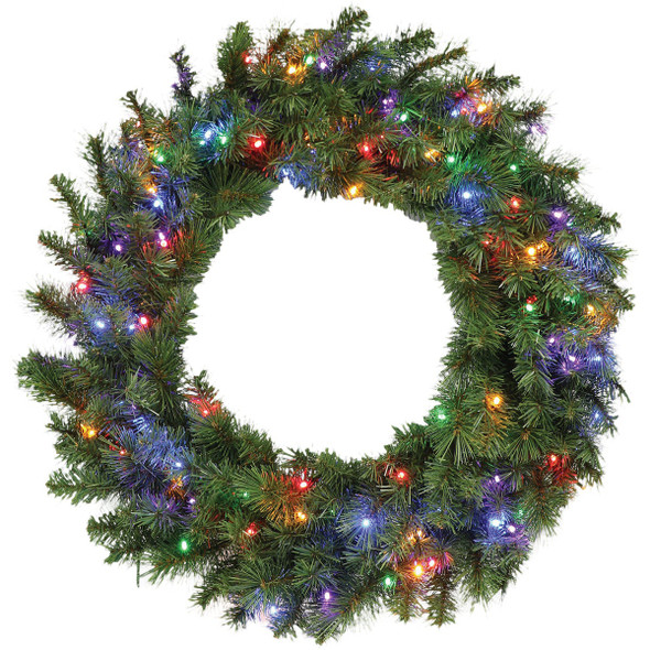 Holiday Wonderland 30 In. 100-Bulb Multi-Color LED PVC Mixed Needle Wreath
