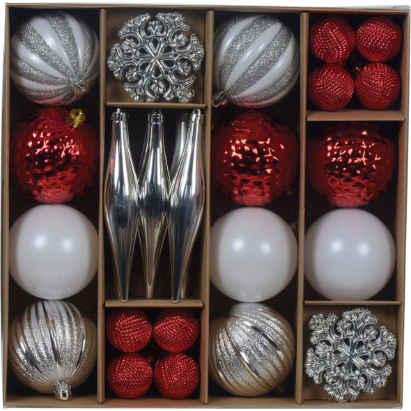 Holiday Wonderland Shatterproof Red & White Mix Christmas Ornament (46-Pack) 9976497 963809