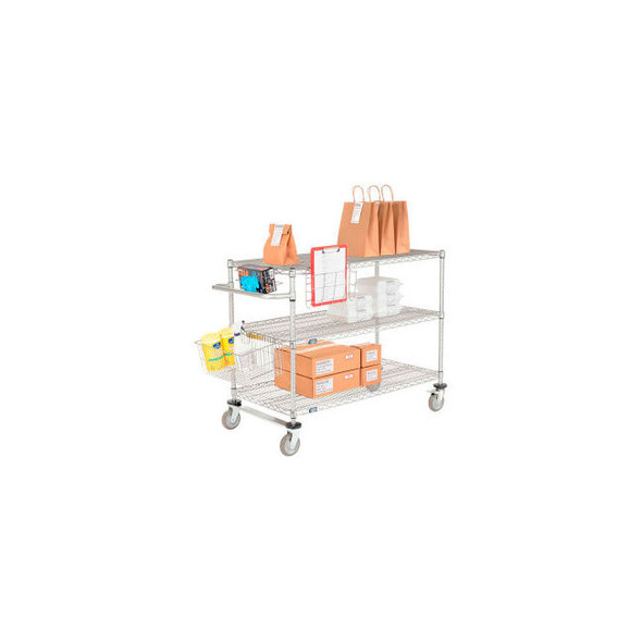 Nexel 3 Shelf Push Cart Nexelate 48""W x 24""Dx40""H Poly Casters2 Rigid 2 Brake