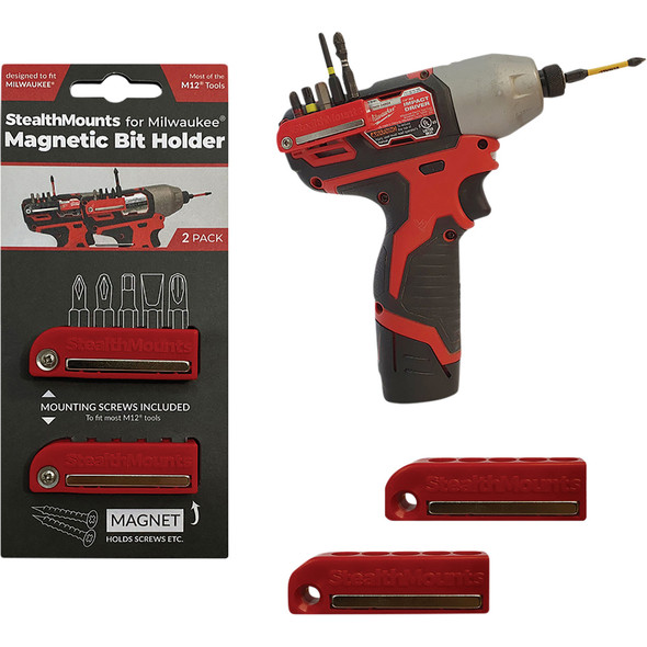StealthMounts Magnetic Bit Holder for Milwaukee M12 Tools (2 Pack) Red BH-MW12-RED-2