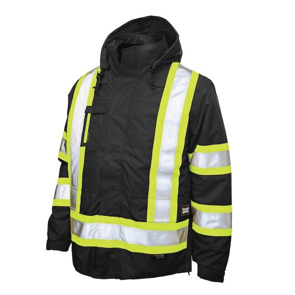 Men's Hi-Vis 5-in-1 Safety Jacket, 300D Poly Oxford with PU Coating, Black, S