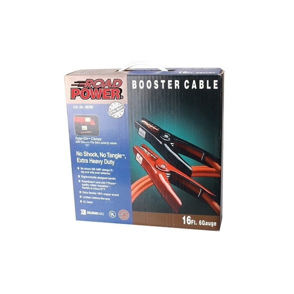 Automotive Booster Cables, 4/1 AWG, 12 ft, Red