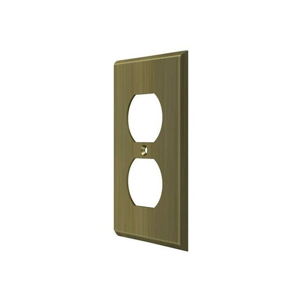 Double Outlet Switch Plate, Number of Gangs: 1 Solid Brass, Antique Brass Finish