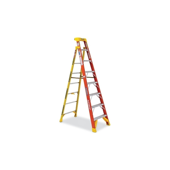 Leaning Ladder, IA, L6208, 8 ft L, 27.6 in W, 300 lb Load Capacity, Fiberglass