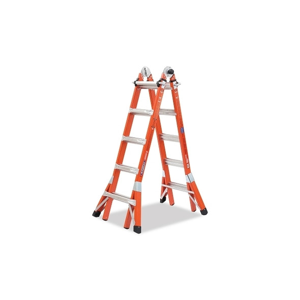 Fiberglass Multi-Position Ladder, 21 ft L, 300 lb, Orange