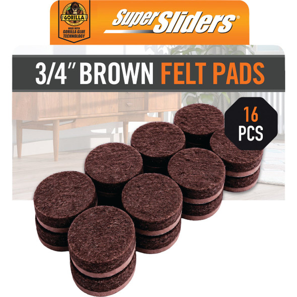 Super Sliders Gorilla Glue 3/4 In. Round Brown Felt Furniture Pads (16-Piece)