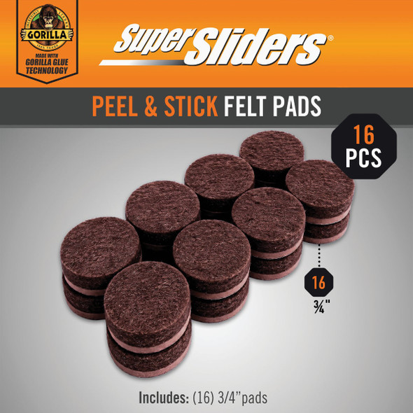 Super Sliders Gorilla Glue 3-4 In. Round Brown Felt Furniture Pads (16-Piece) 4843124BG 242638