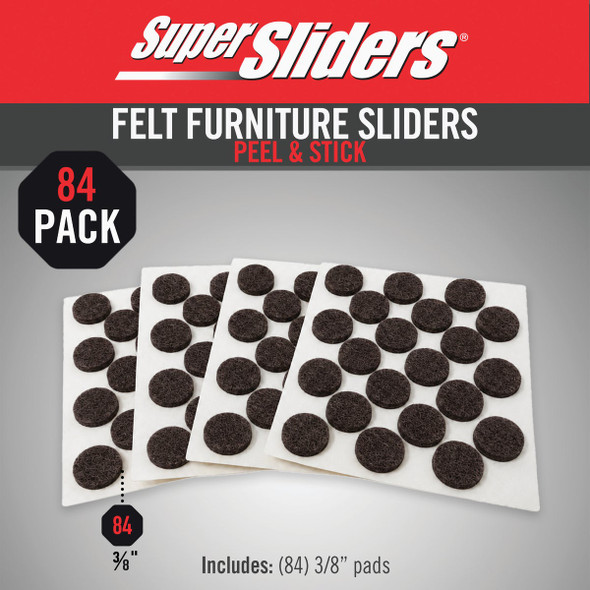 Super Sliders 3-8 In. Round Brown Felt Furniture Pads (84-Piece) 4729521SL 243406