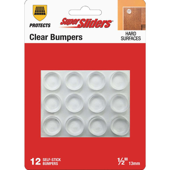 Super Sliders 1/2 In. Clear Round Furniture Wall Bumper (12-Pack) 4215326SL
