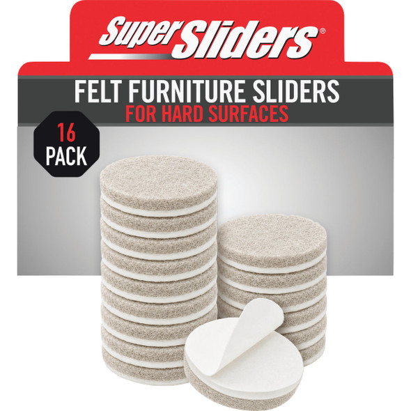 Super Sliders 1 In. Round Beige Felt Furniture Pads (16-Piece) 4918526SL