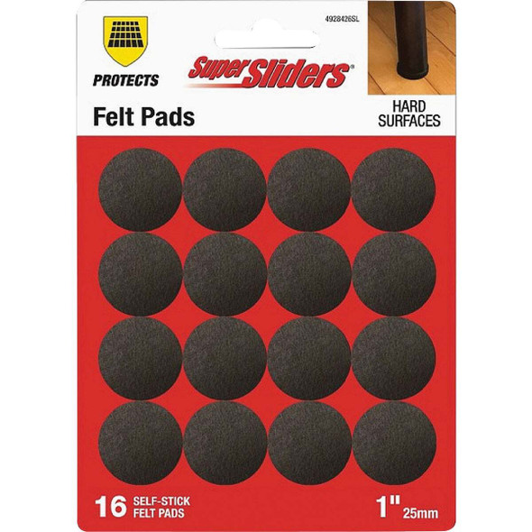 Super Sliders 1 In. Round Brown Felt Furniture Pad (16-Piece) 4928426SL