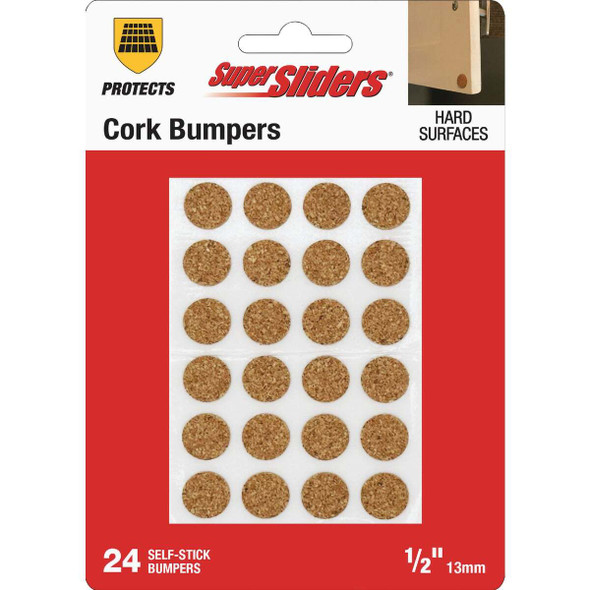 Super Sliders 1/2 In. Bumpers Round Cork Furniture Pads (24-Piece) 4216426SL