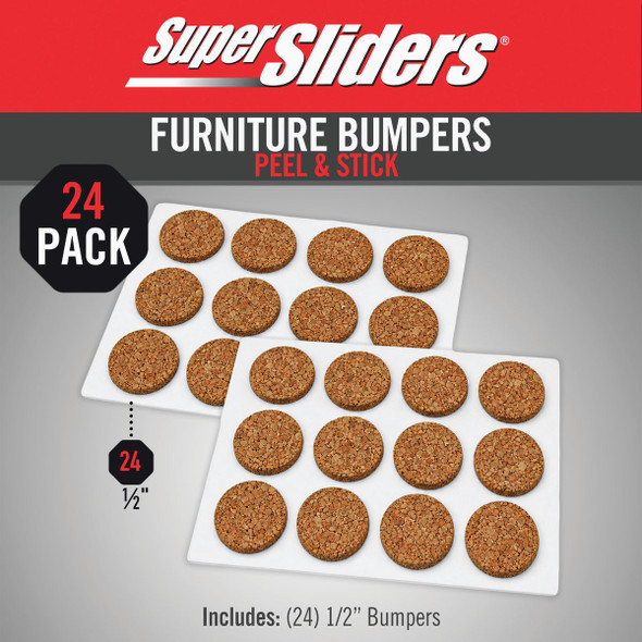 Super Sliders 1-2 In. Bumpers Round Cork Furniture Pads (24-Piece) 4216426SL 244611