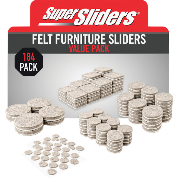 Super Sliders Felt Furniture Pads Variety Assortment (184-Piece) 4110424SL