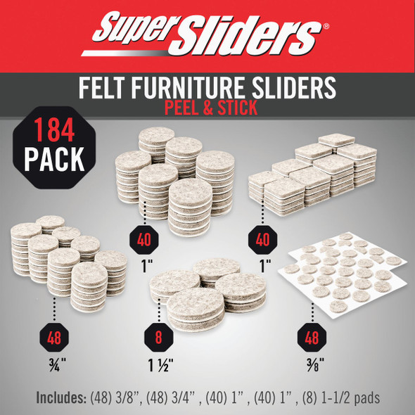 Super Sliders Felt Furniture Pads Variety Assortment (184-Piece) 4110424SL 245959
