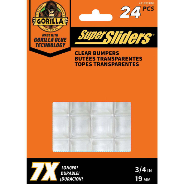 Super Sliders Gorilla Glue 3/4 In. Square Clear Furniture Wall Bumpers (24-Pack)