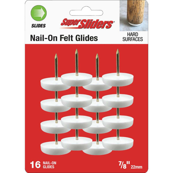 Super Sliders 7/8 In. White Round Nail-On Plastic Furniture Glides (16-Pack)