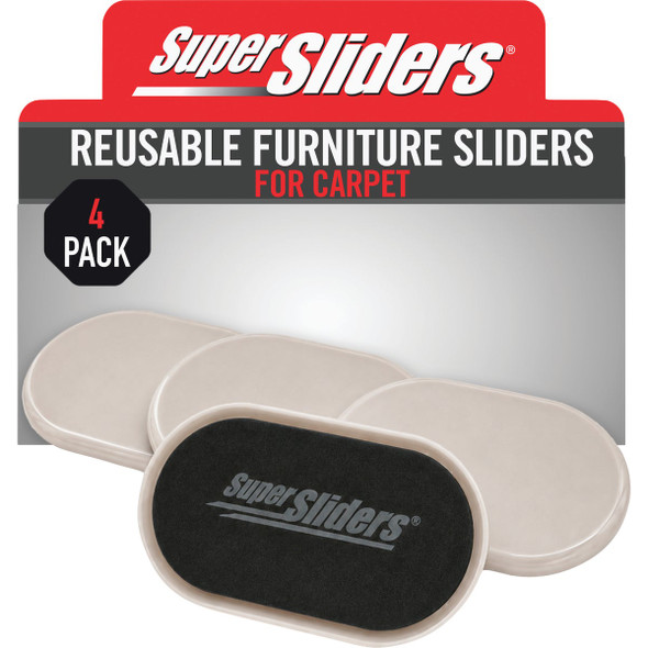 Super Sliders 3-1/2 In. x 6 In. Beige Oval Hard Furniture Sliders (4-Pack)
