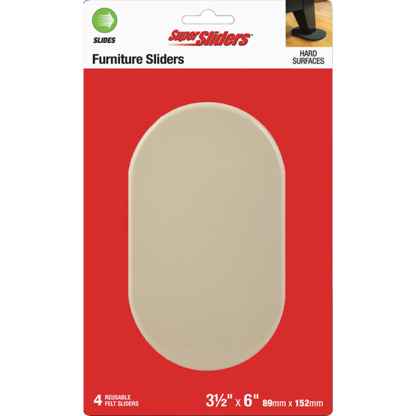 Super Sliders 3-1/2 In. x 6 In. Beige Oval Hard Furniture Sliders (4-Pack)