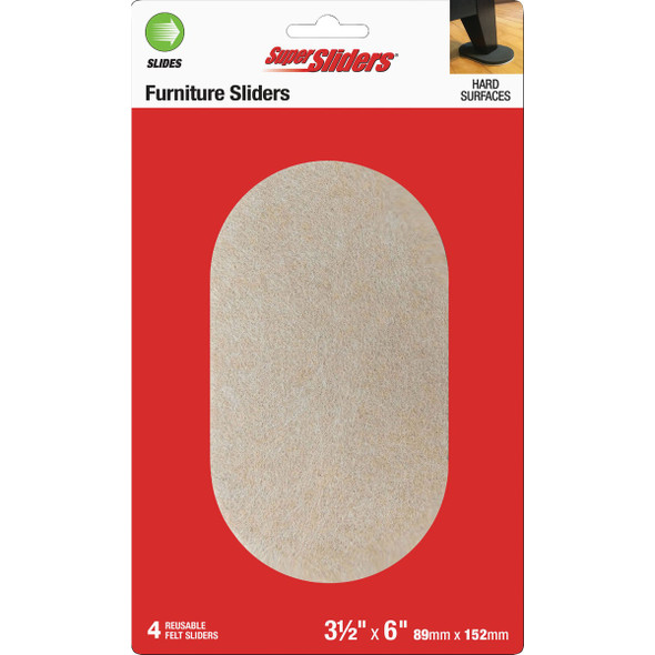 Super Sliders 3-1/2 In. x 6 In. Beige Oval Felt Furniture Sliders (4-Pack)