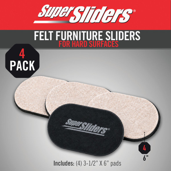 Super Sliders 3-1-2 In. x 6 In. Beige Oval Felt Furniture Sliders (4-Pack) 4705121SL 239345