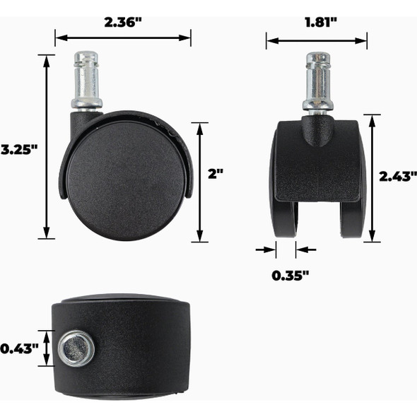Super Sliders 2 In. 2-Wheel Black Stem Caster 4262226SL 233873