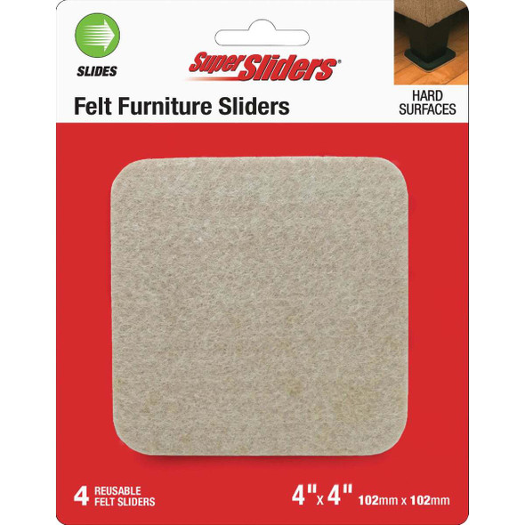 Super Sliders 4 In. Beige Square Felt Furniture Sliders (4-Pack) 4710826SL