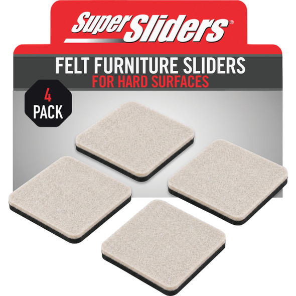 Super Sliders 4 In. Beige Square Felt Furniture Sliders (4-Pack) 4710826SL