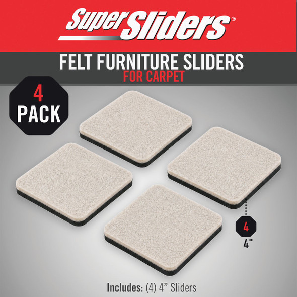 Super Sliders 4 In. Beige Square Felt Furniture Sliders (4-Pack) 4710826SL 240246
