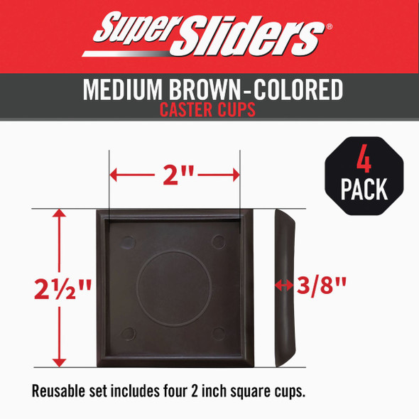 Super Sliders 2 In. Brown Square Furniture Leg Cup (4-Pack) 4707826SL 238911