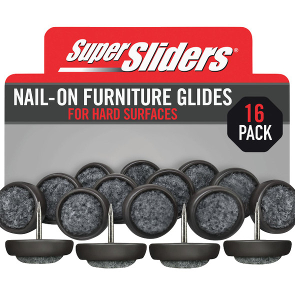 Super Sliders 1 In. Round Nail-On Carpet Furniture Glides (16-Pack) 4293026SL