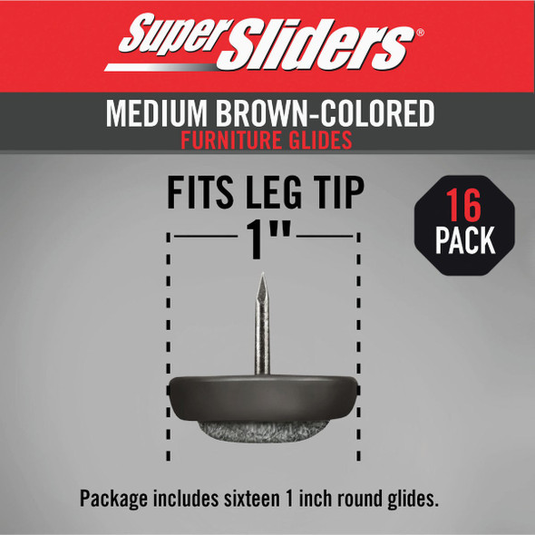 Super Sliders 1 In. Round Nail-On Carpet Furniture Glides (16-Pack) 4293026SL 242398