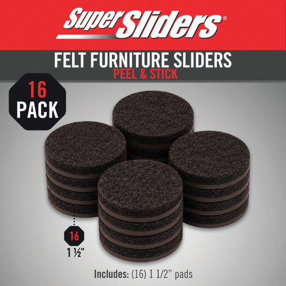 Super Sliders 1-1-2 In. Brown Round Felt Furniture Pads (16-Piece) 4729326SL 236730