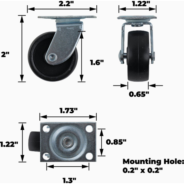 Super Sliders 1-5-8 In. Black Swivel Plate Caster (4-Pack) 4262926SL 229464