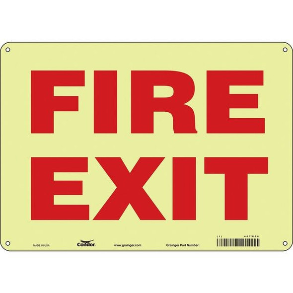 Safety Sign Emergency Exit, Polyethylene, 14 in W, 10 in H, FIRE EXIT, White