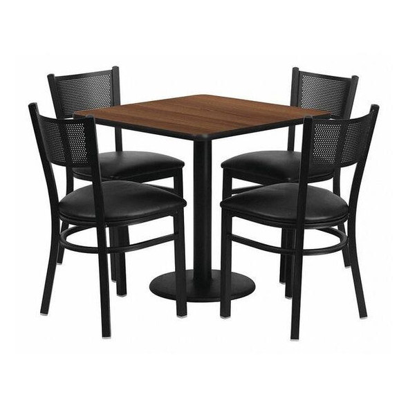 Square Walnut Table,Black Seat,Square,30", Laminate Top, Wood Grain